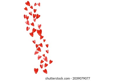 Grunge heart background for Valentines day with red glitter. February 14th day. Vector confetti for grunge heart background. Hand drawn texture. Love theme for voucher, special business ad, banner.