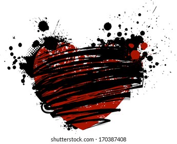 Grunge heart in black and red colors