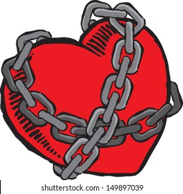 Grunge heart bound by chains