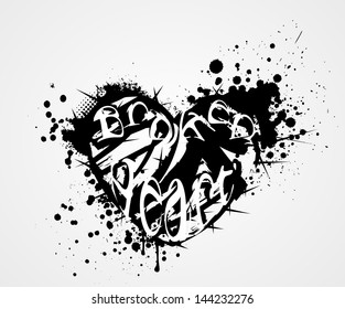 Grunge heart with broken heart symbol and thorns