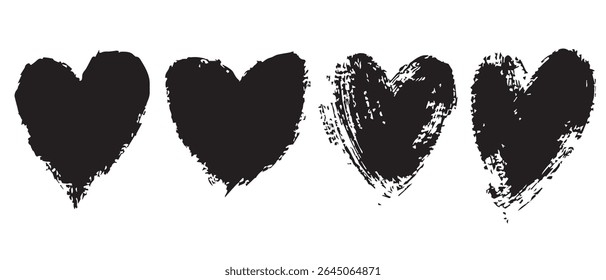 Grunge Heart Clipart Four Black Ink Hearts PNG.