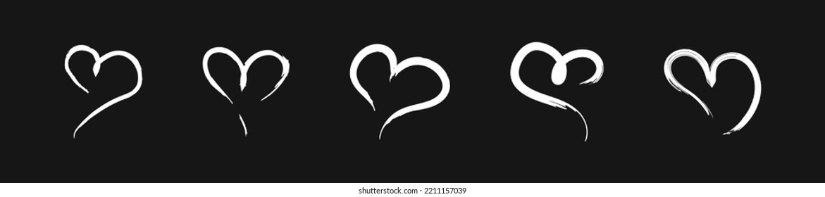 Grunge heart collection. Hand drawn hearts icon set. Vector isolated illustration. EPS 10.