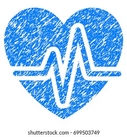Grunge Heart Diagram icon with grunge design and dirty texture. Unclean vector blue pictogram for rubber seal stamp imitations and watermarks. Draft emblem symbol.