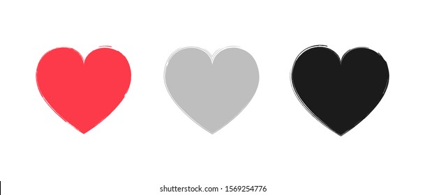 Grunge heart icon collection solated on white background. For poster, live stream video, chat, likes, Social media. Vector illustration.