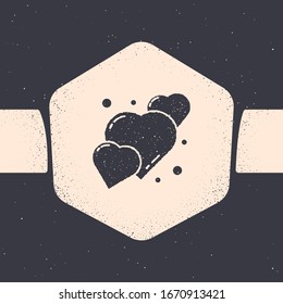 Grunge Heart icon isolated on grey background. Romantic symbol linked, join, passion and wedding. 8 March. Happy Women Day. Monochrome vintage drawing. Vector Illustration