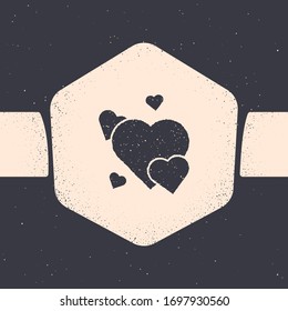 Grunge Heart icon isolated on grey background. Romantic symbol linked, join, passion and wedding. Valentine day symbol. Monochrome vintage drawing. Vector Illustration