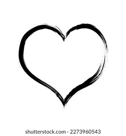 Grunge heart, ink brush stroke. Heart shape outline isolated on white background. Heart icon, symbol of love. vector illustration