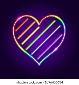 Grunge heart of neon in rainbow color. LGBT pride symbol. Vector illustration.