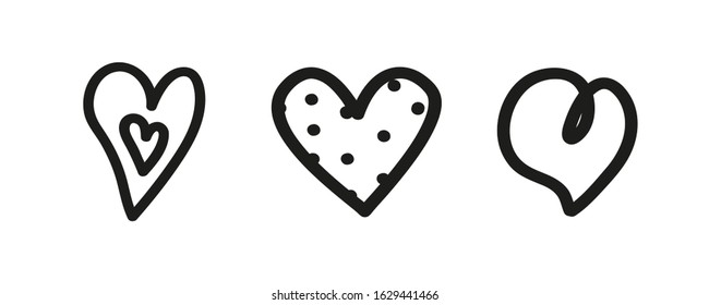 Grunge heart on isolated white background. Stylish outline hearts