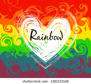 Grunge heart on rainbow background. LGBT community symbol. Gay pride symbol. Vector illustration.
