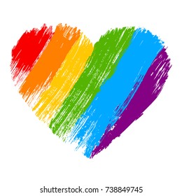 Grunge Heart In Rainbow Color. LGBT Pride Symbol. Vector Illustration.