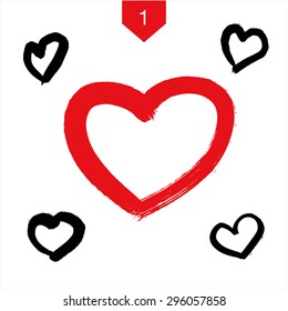 grunge heart set. brush stroke