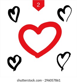grunge heart set. brush stroke