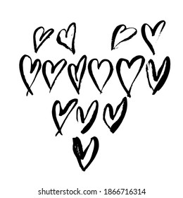 Grunge heart set. Valentine day print. Vector illustration.