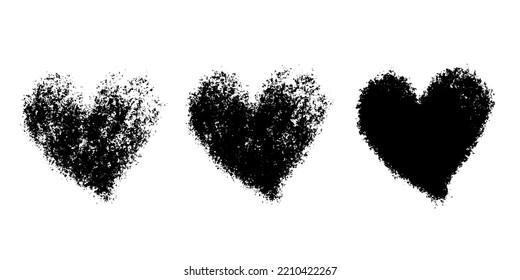Grunge el corazón. Formas texturizadas de varios colores. Antecedentes románticos dibujados a mano por vectores.