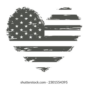 Grunge heart shape with american flag.USA flag symbol.