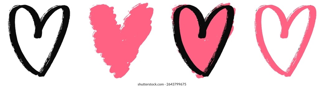 Grunge heart shape with brush stroke texture vector, offering a raw, artistic, and distressed feel. Ideal for edgy romance, expressive art, or vintage-themed designs.