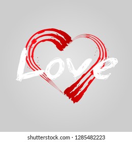 grunge Heart shape frame with brush painting and text love