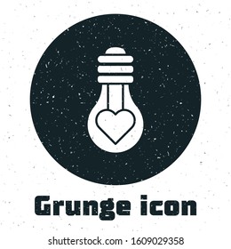 Grunge Heart shape in a light bulb icon isolated on white background. Love symbol. Valentine day symbol.  Vector Illustration