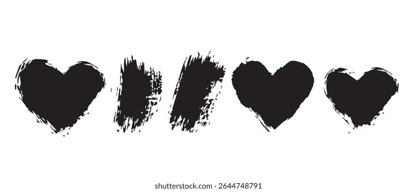 Grunge Heart Shapes Free Black and White Clipart.