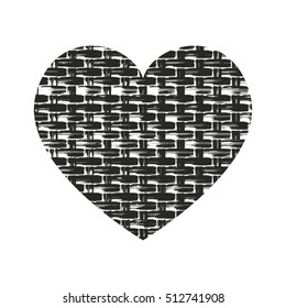 Grunge heart silhouette vector illustration. Weaving fabric and knitted texture.