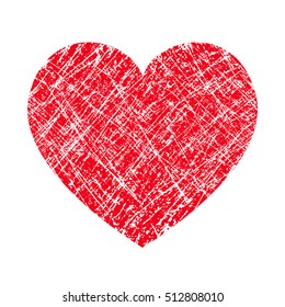 Grunge heart silhouette vector illustration. Weaving fabric and knitted texture.