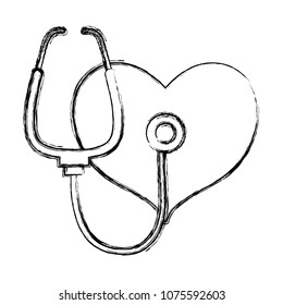 grunge heart with stethoscope tool to rhythm sign