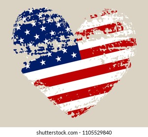 Grunge heart with USA flag.American flag icon.