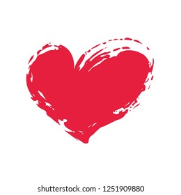 Grunge heart Valentine's Day, symbol hand painted with brush and ink, isolated on white background. Vector illustration.