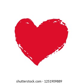 Grunge heart Valentine's Day, symbol hand painted with brush and ink, isolated on white background. Vector illustration.
