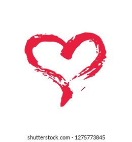 Grunge heart Valentine's Day, symbol hand painted with brush and ink, isolated on white background. Vector illustration.