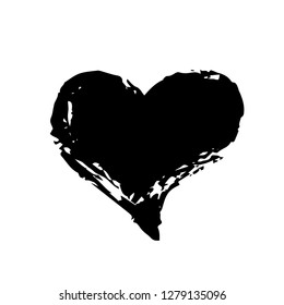 Grunge heart Valentine's Day, symbol hand painted with brush and ink, isolated on white background. Vector illustration.