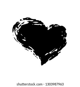 Grunge heart Valentine's Day, symbol hand painted with brush and ink, isolated on white background. Vector illustration.