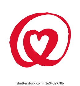 Grunge heart for Valentine's Day, symbol hand painted with brush and ink, isolated on white background. Vector illustration.