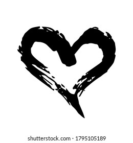 Grunge heart Valentine's Day, symbol hand painted with brush and ink, isolated on white background. Vector illustration.