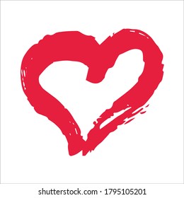 Grunge heart Valentine's Day, symbol hand painted with brush and ink, isolated on white background. Vector illustration.