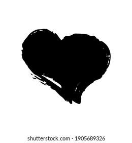 Grunge Heart Valentine's Day, Symbol Hand Painted With Brush And Ink, Isolated On White Background. Vector Illustration.