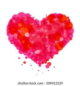 Grunge Heart. Vector Red and Pink Heart Symbol Made from Splashes - Blots - Stains