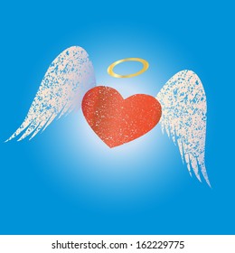 Grunge heart with wings