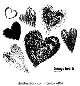 Grunge Hearts on White Background