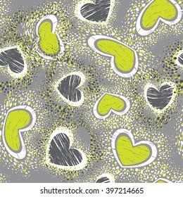 Grunge hearts pattern for girls. Abstract modern background. Creative design grunge wallpaper with shapes and dots.