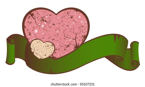 grunge hearts with ribbon