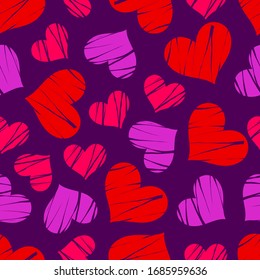 Grunge hearts seamless pattern. Vector illustration.