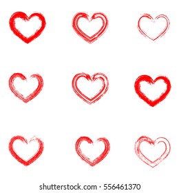 Grunge hearts set.
