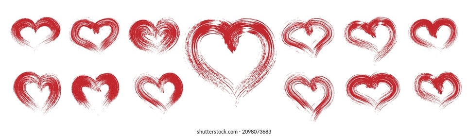 Grunge hearts. Set of design elements for Valentine's day. Vector illustration.