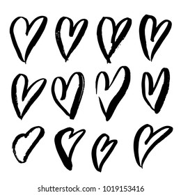 Grunge hearts set. Valentine day print. Vector illustration