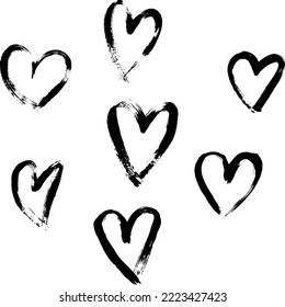 Grunge Hearts Set. Valentine Day Vector Print