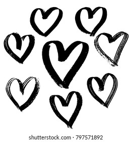 Grunge hearts set. Valentine day print. Vector illustration