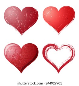 Grunge hearts set, Vector illustration