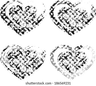 Grunge hearts with texture. Vector.